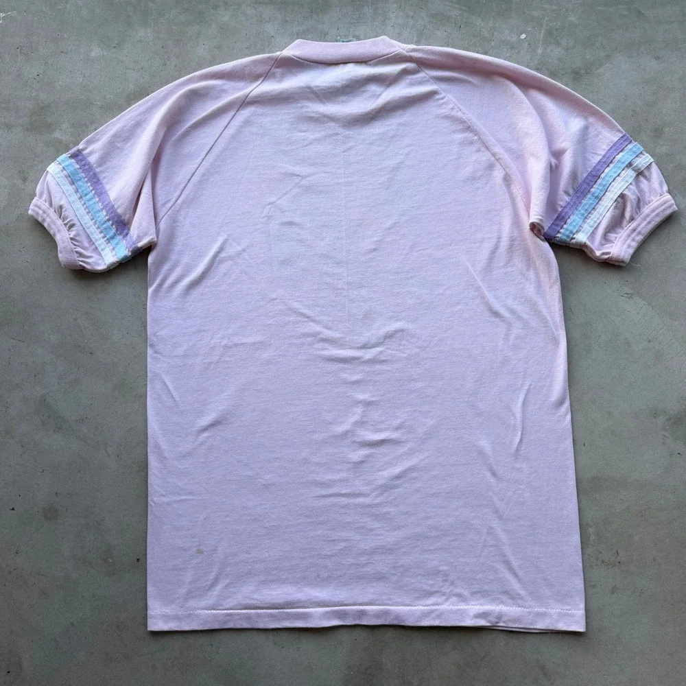Vintage 1983 Michigan Hummingbird T Shirt Pink Raglan Sporty Large Single Stitch